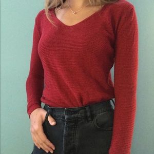 red tight knit sweater
